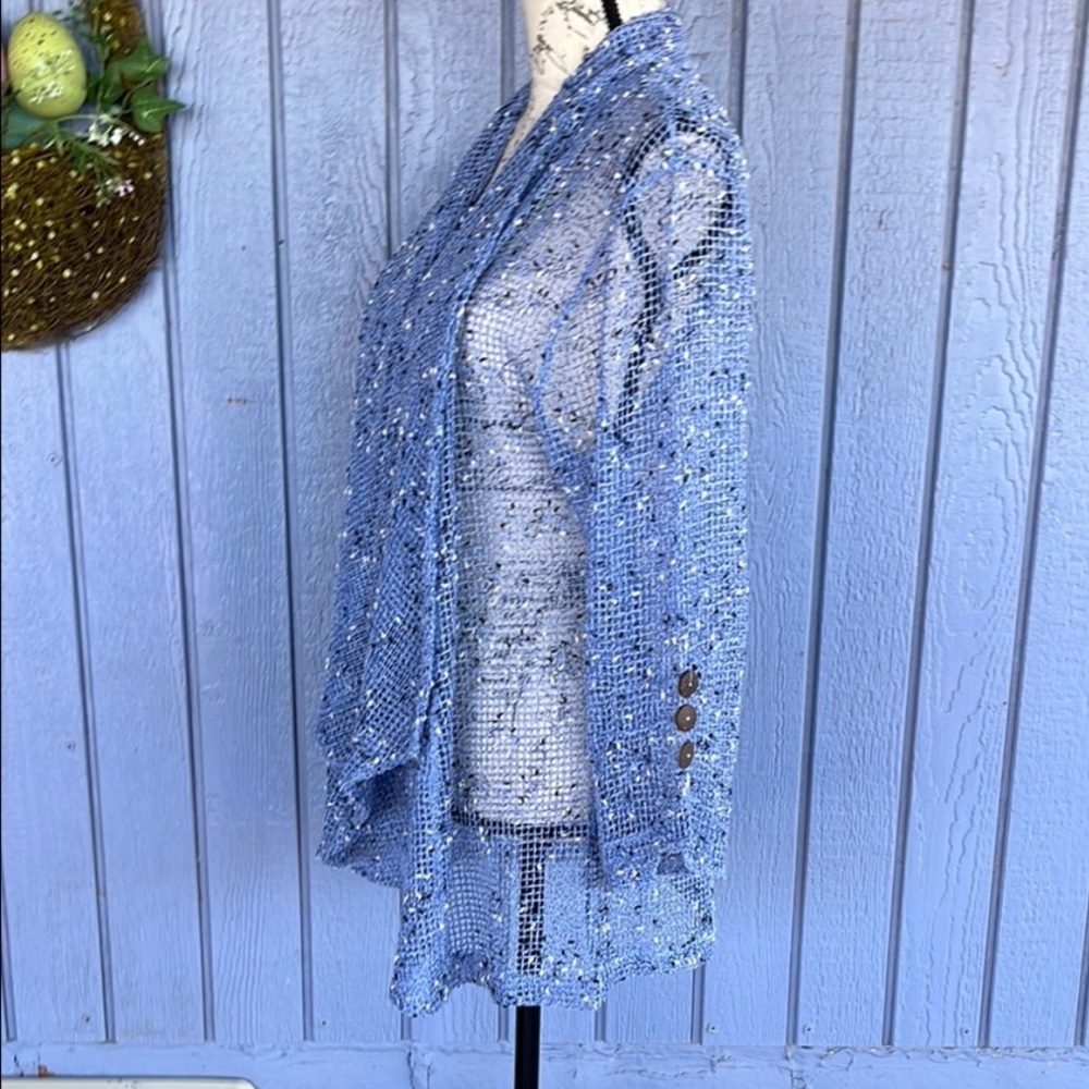 Lulu B Open Knit Blue Cardigan Size Medium - Picture 5 of 10